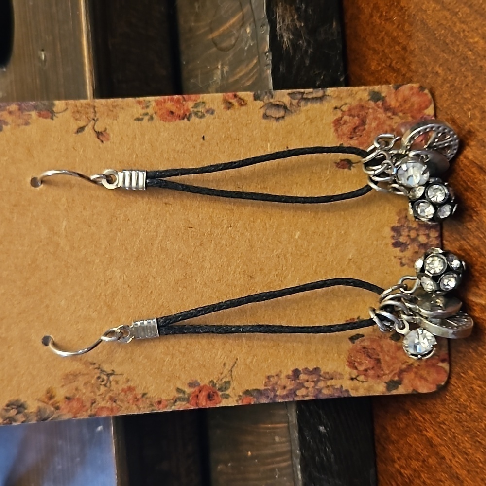 Silver and Black Charm Dangle Earrings